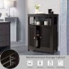 Home Bathroom Storage Cabinet Wood Floor Cabinet W/ Double Shutter Door