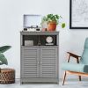 Home Bathroom Storage Cabinet Wood Floor Cabinet W/ Double Shutter Door