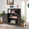 Home Bathroom Storage Cabinet Wood Floor Cabinet W/ Double Shutter Door
