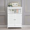 Home Bathroom Storage Cabinet Wood Floor Cabinet W/ Double Shutter Door