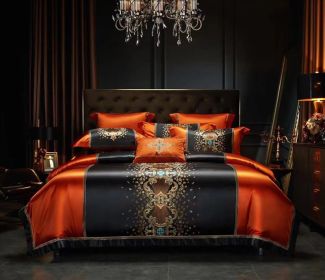 Silk Cotton Embroidery Four-piece Set Bed Sheet Bedspread (Option: Irena Orange-7 Piece Bedspread Set)