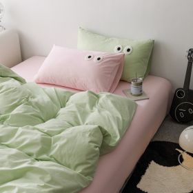 Big Eyes All Cotton Washed Cotton Bed Fittings (Option: Candy Green Powder-150cm Bed Sheet)