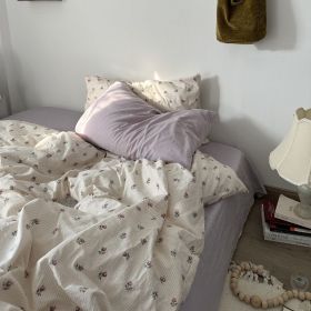 Cotton Bed Four Piece Set Of Sheets Duvet Covers Bed Sheets (Option: Mix and match taro purple-200x230 fitted sheet 4pcs)