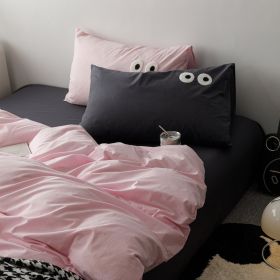 Big Eyes All Cotton Washed Cotton Bed Fittings (Option: Girl Pink Gray-150cm Bed Sheet)