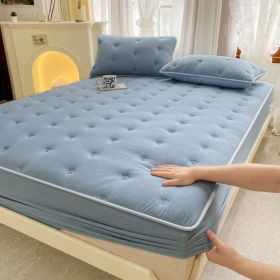 Embroidered Cotton Soybean One-piece Fiber All-inclusive Protection Mattress Cover (Option: Blue And Gray-200x220cm)