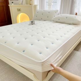 Embroidered Cotton Soybean One-piece Fiber All-inclusive Protection Mattress Cover (Option: White-90 × 200cm)