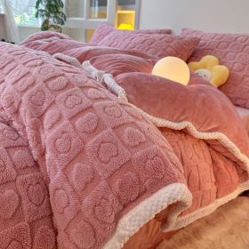 Thickened Taffeta Three-dimensional Four-piece Quilt Cover (Option: Peach Pink-150cm Fitted Sheet)